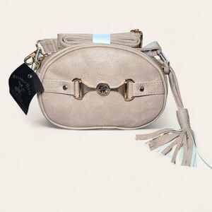 NWT Beverly Hills Polo Club Small Taupe Crossbody Purse Bag Tassle Keychain $60
